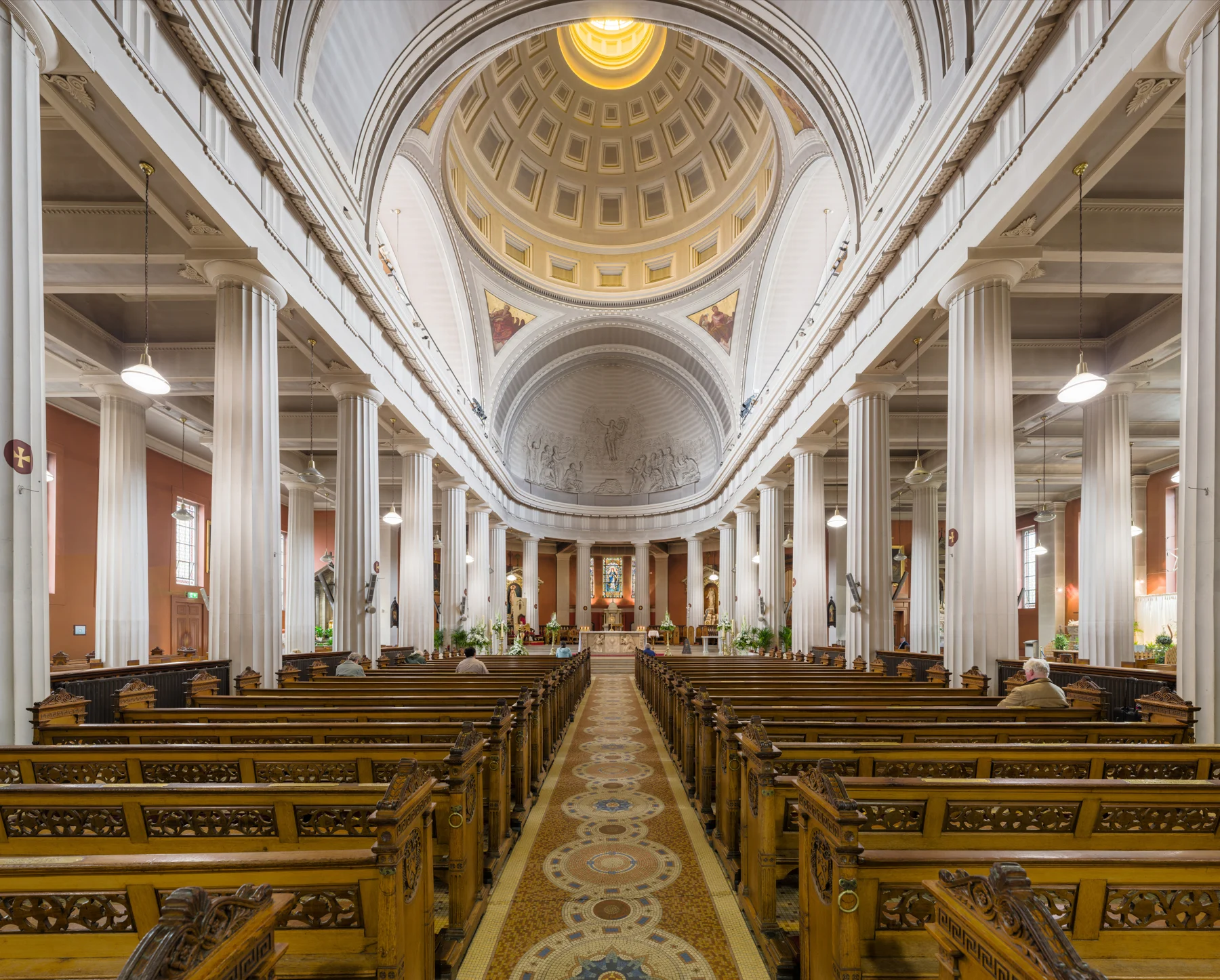 The soaring interior of St Mary's Pro-Cathedral in Dublin, looking toward the sanctuary